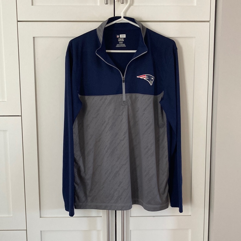 NFL Team Apparel Quarter Zip Lightweight Sweater- New England Patriots
